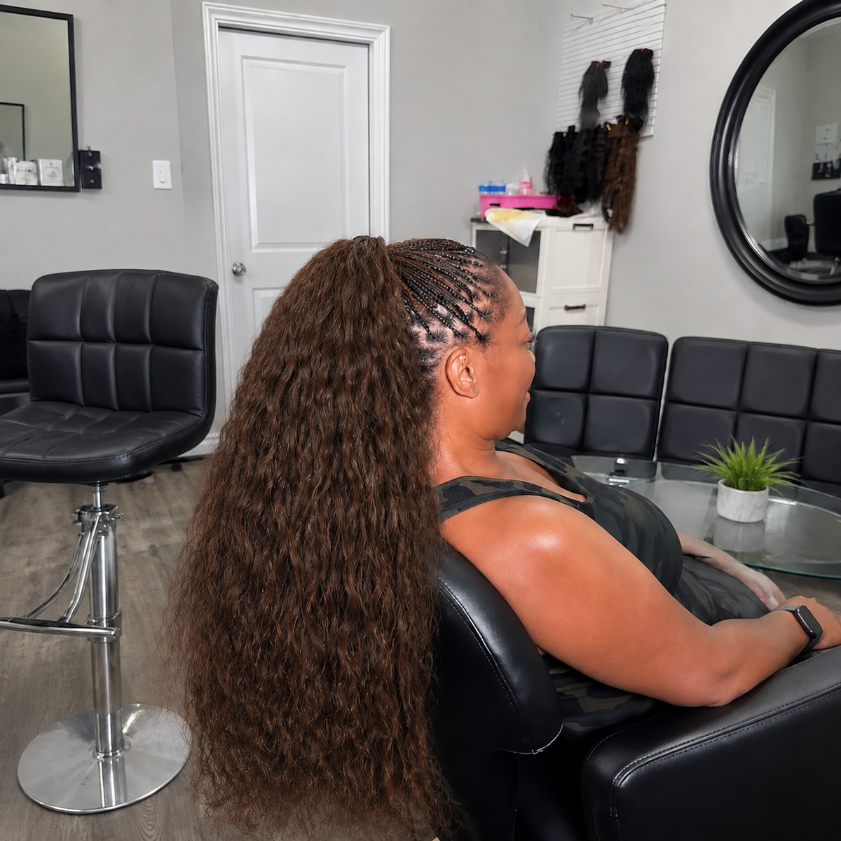 Woman wearing #4 boho braids Wet & Wavy loose bulk human hair