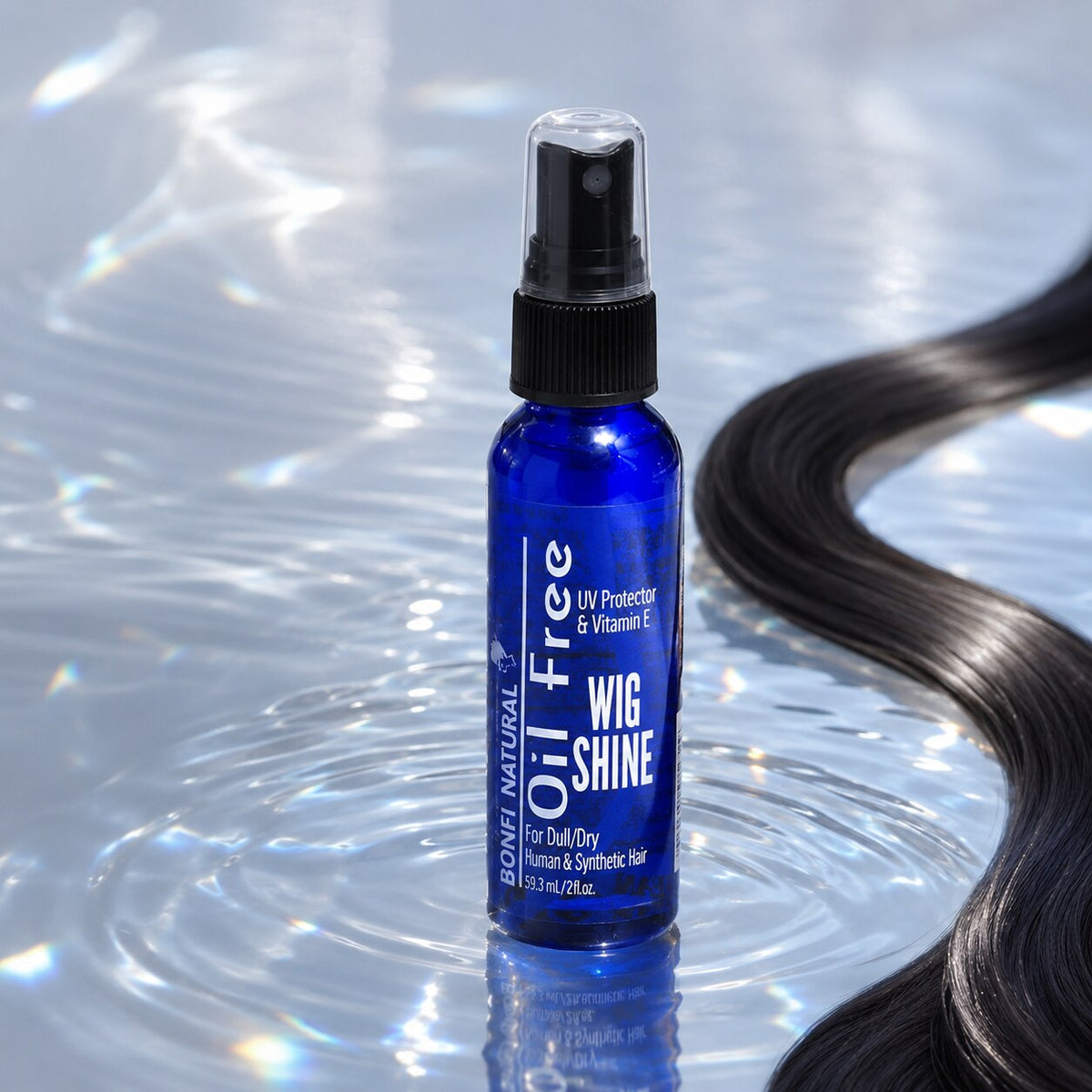 Bonfi Natural Oil Free Wig Shine 2oz reflective shine still life