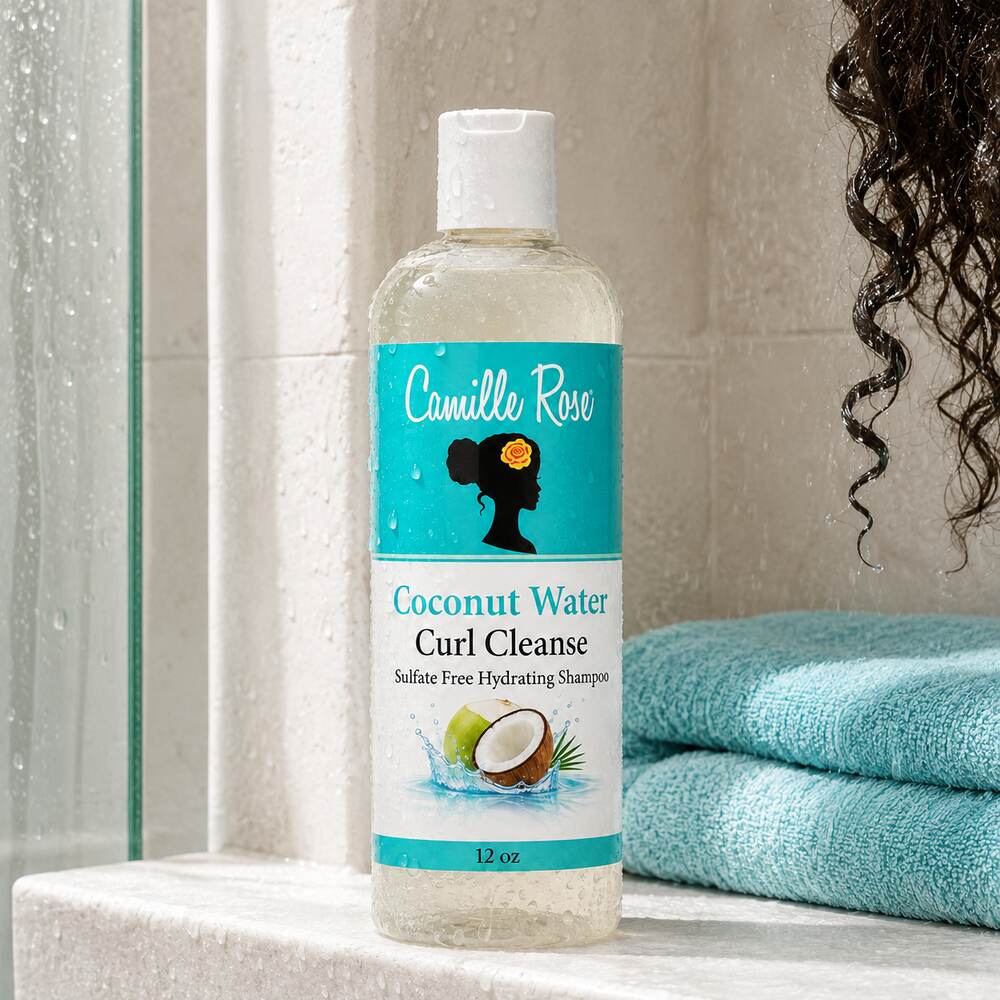 Camille Rose Coconut Water Curl Cleanse Shampoo 12oz wash day scene