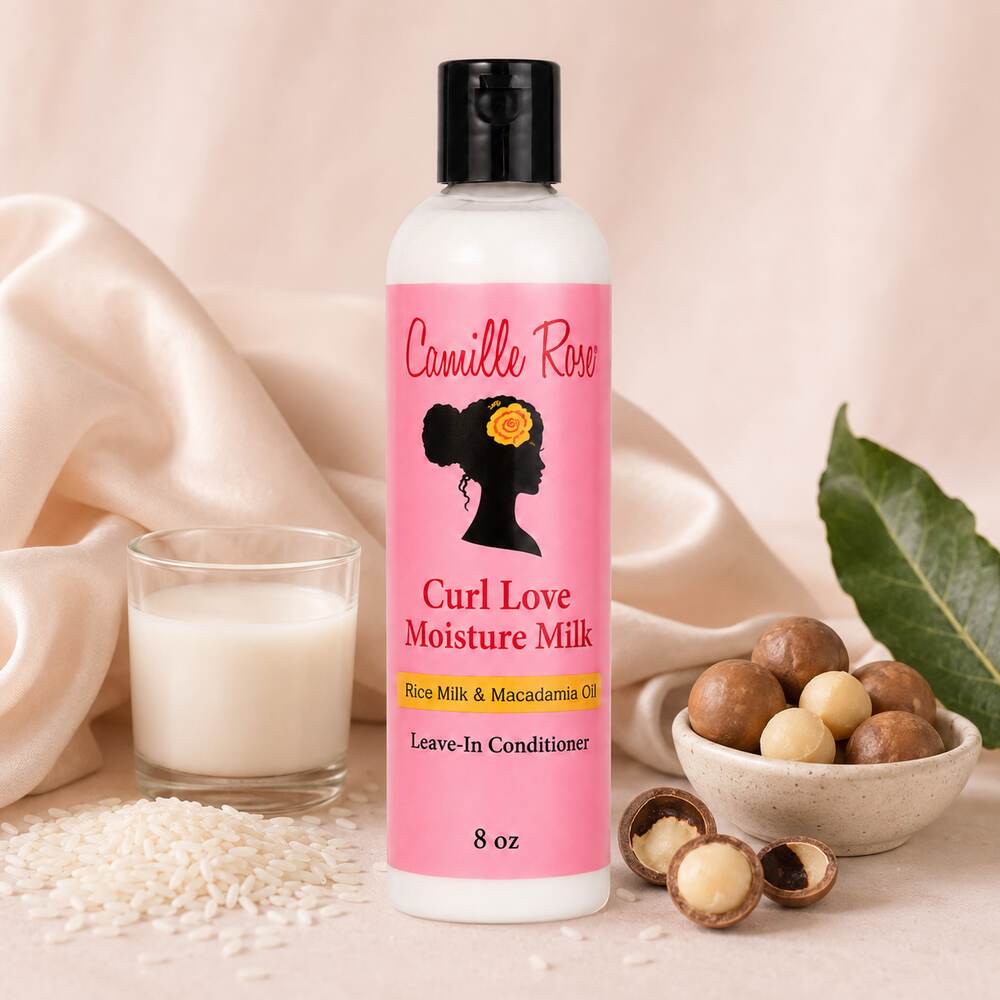 Camille Rose Curl Love Moisture Milk 8oz with rice milk rice grains and macadamia nuts