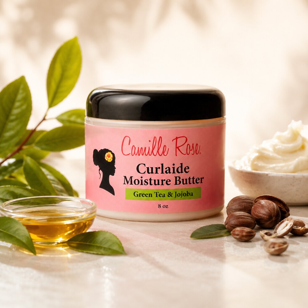 Camille Rose Curlaide Moisture Butter 8oz with green tea leaves jojoba oil and jojoba seeds