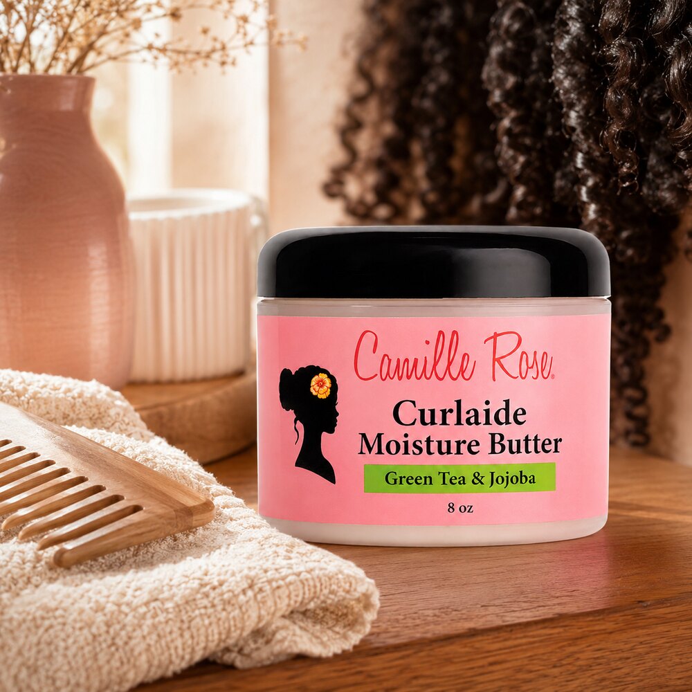 Camille Rose Curlaide Moisture Butter 8oz natural hair styling lifestyle scene