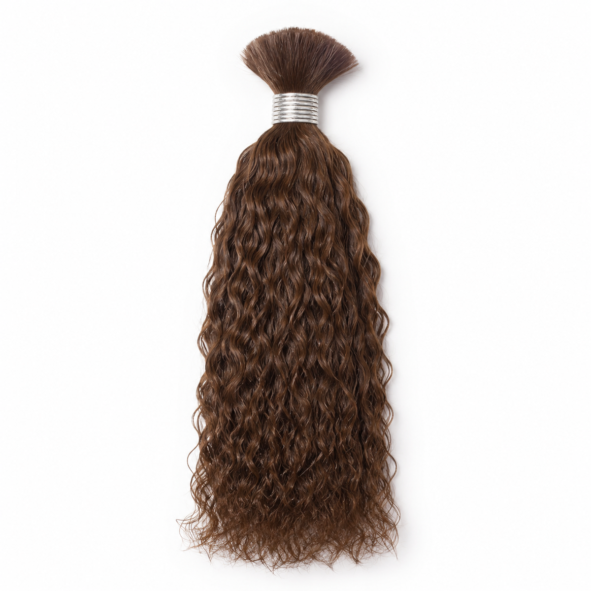 Close-up of Light Brown #4 Wet & Wavy bulk human hair texture and loose top
