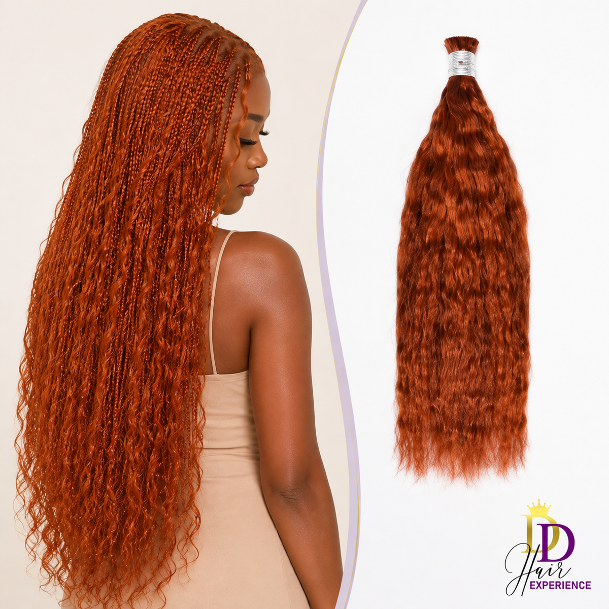 Orange #350 Wet & Wavy boho braids shown beside matching loose bulk human hair