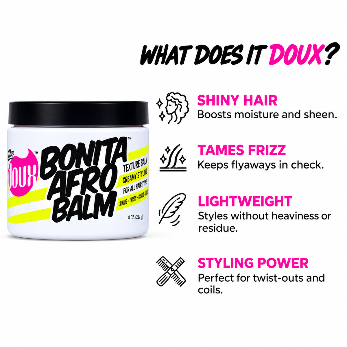 The Doux Bonita Afro Balm Texture Cream Creamy Styling Pomade For All Curl Types 16oz