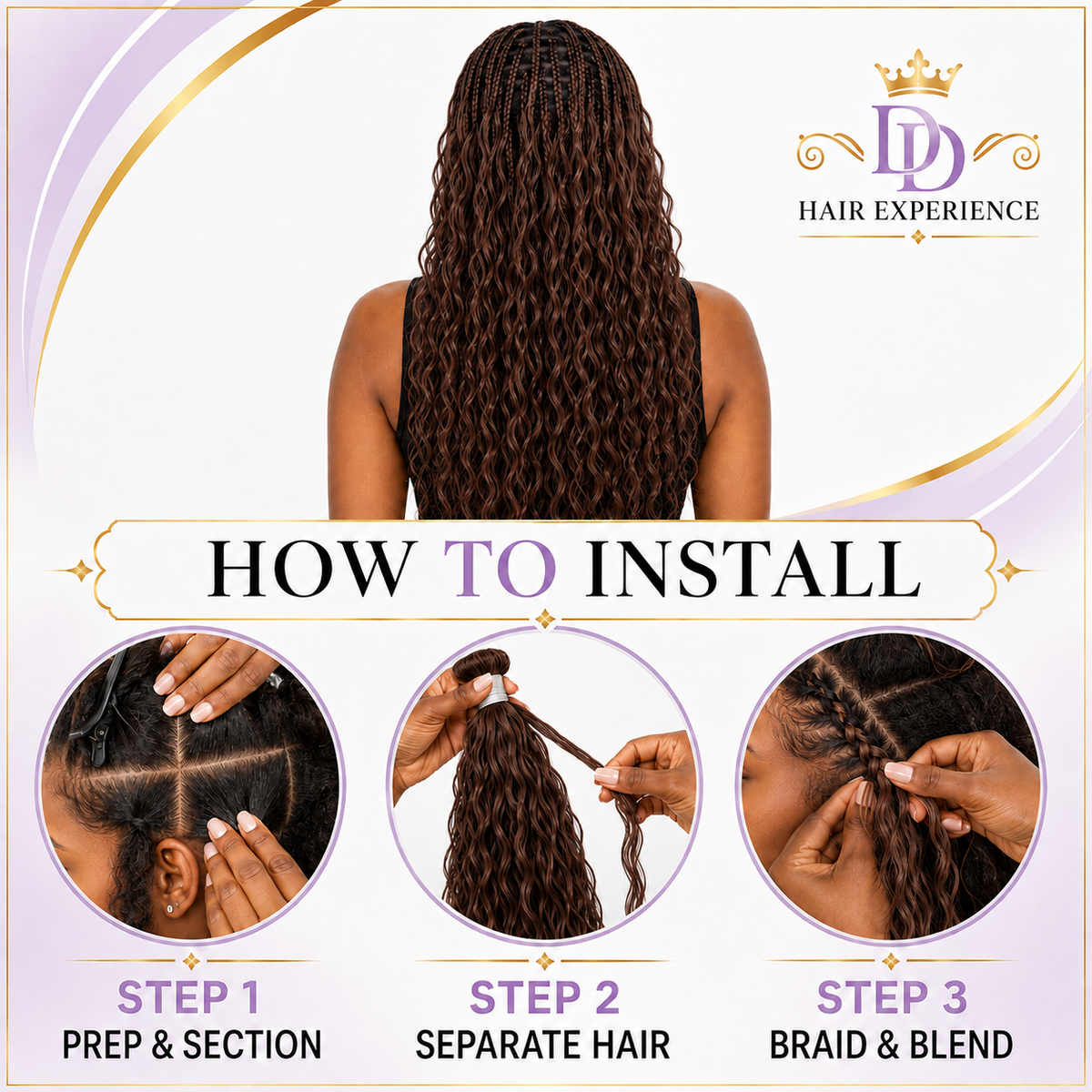 How to install Brown #2 Wet & Wavy bulk human hair for braiding in three steps
