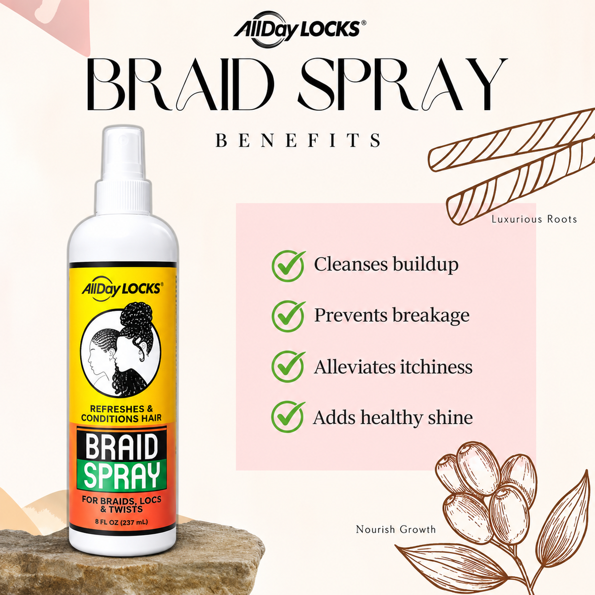 AllDay Locks Braid Spray Moisturize & Shine 12 oz