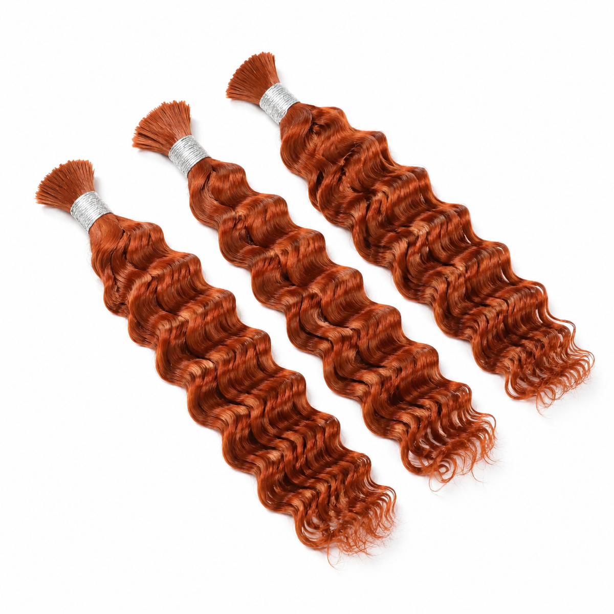Orange #350 Wet & Wavy bulk human hair for braiding with silver-wrapped tops