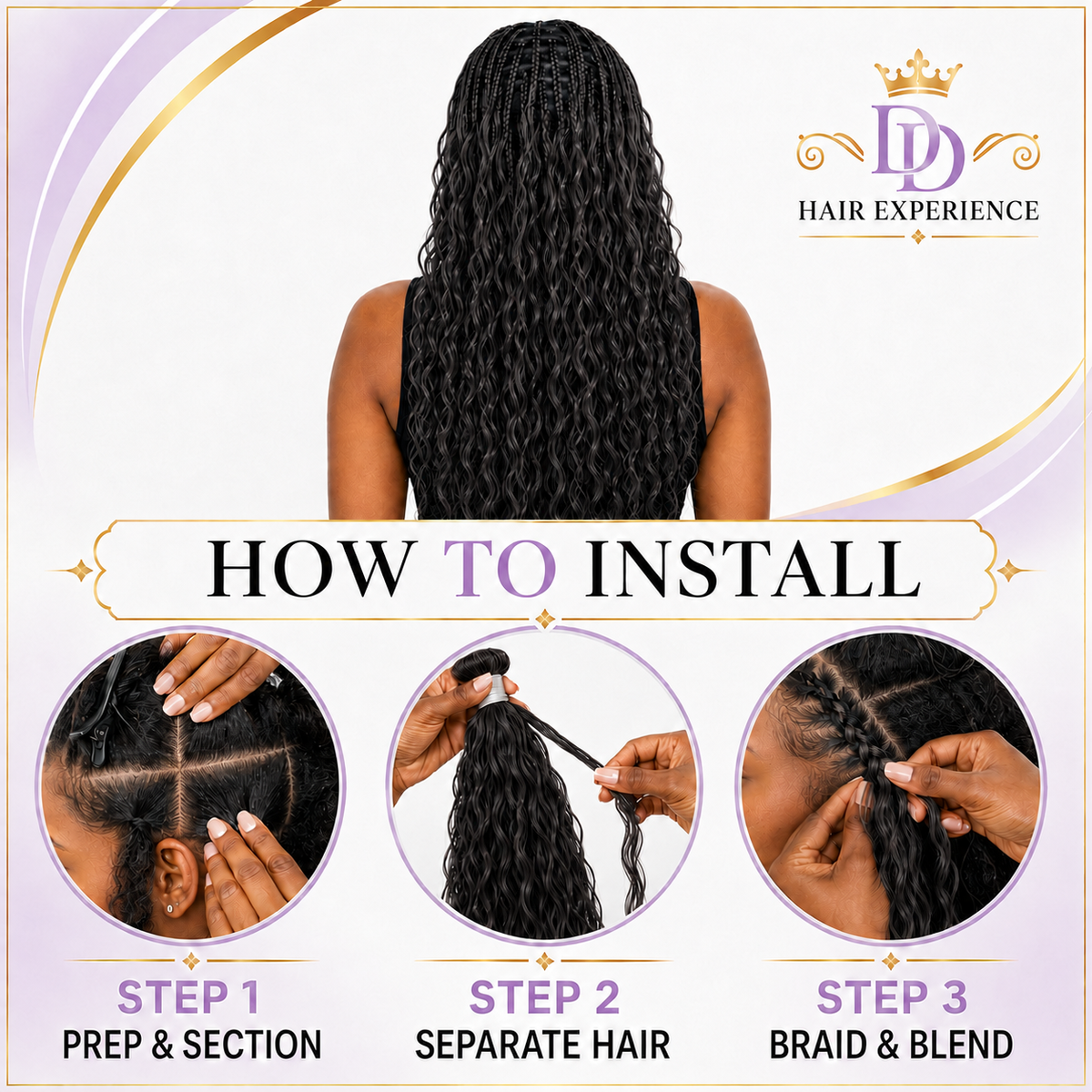 How to install Natural Wet & Wavy bulk human hair for braiding in three steps
