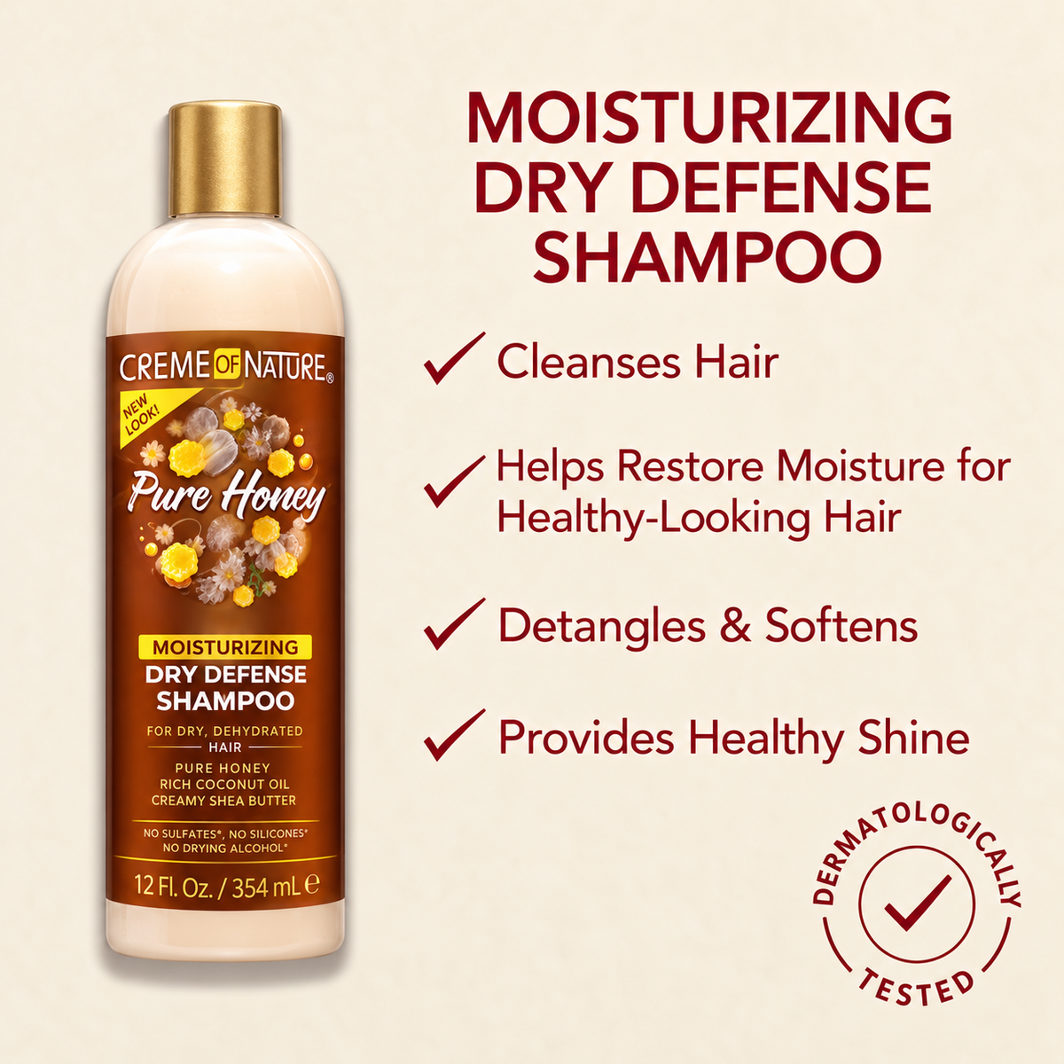 Creme of Nature Pure Honey Moisturizing Dry Defense Shampoo 12 oz