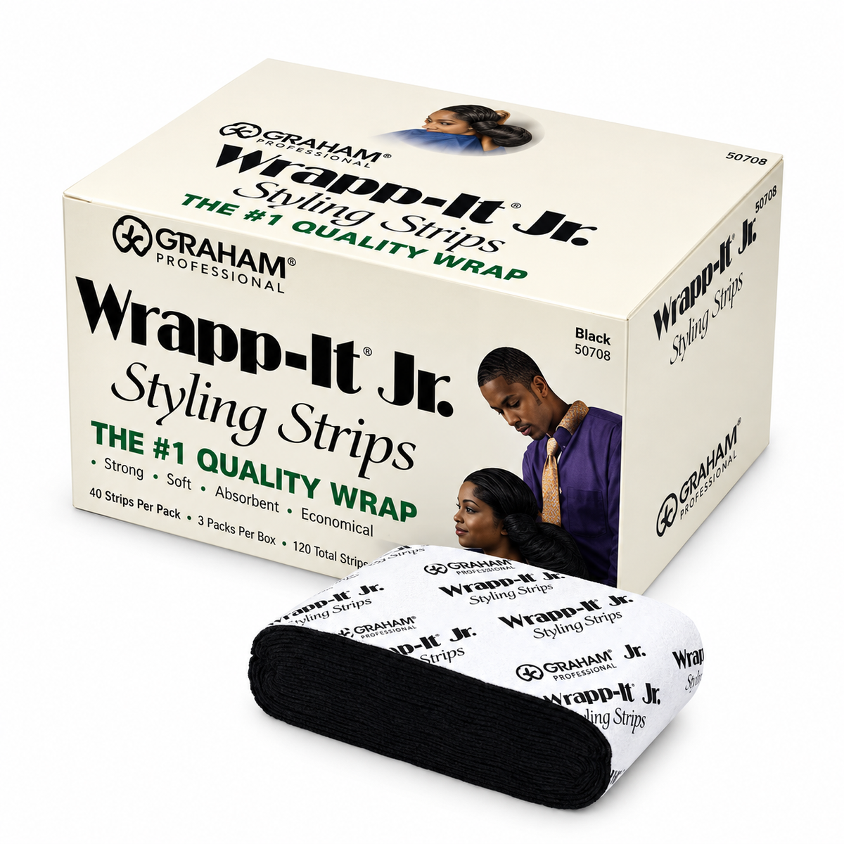 Graham Beauty Wrapp-It Jr. Styling Strips Black – 40 Count
