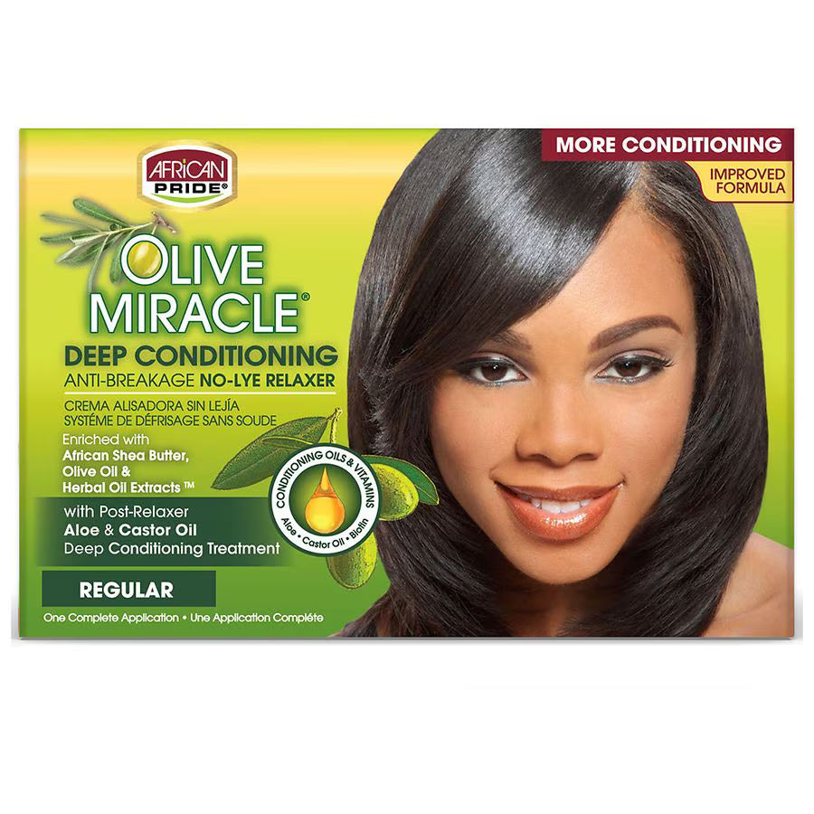 African Pride Olive Miracle Deep Conditioning Anti-Breakage No-Lye Relaxer Regular