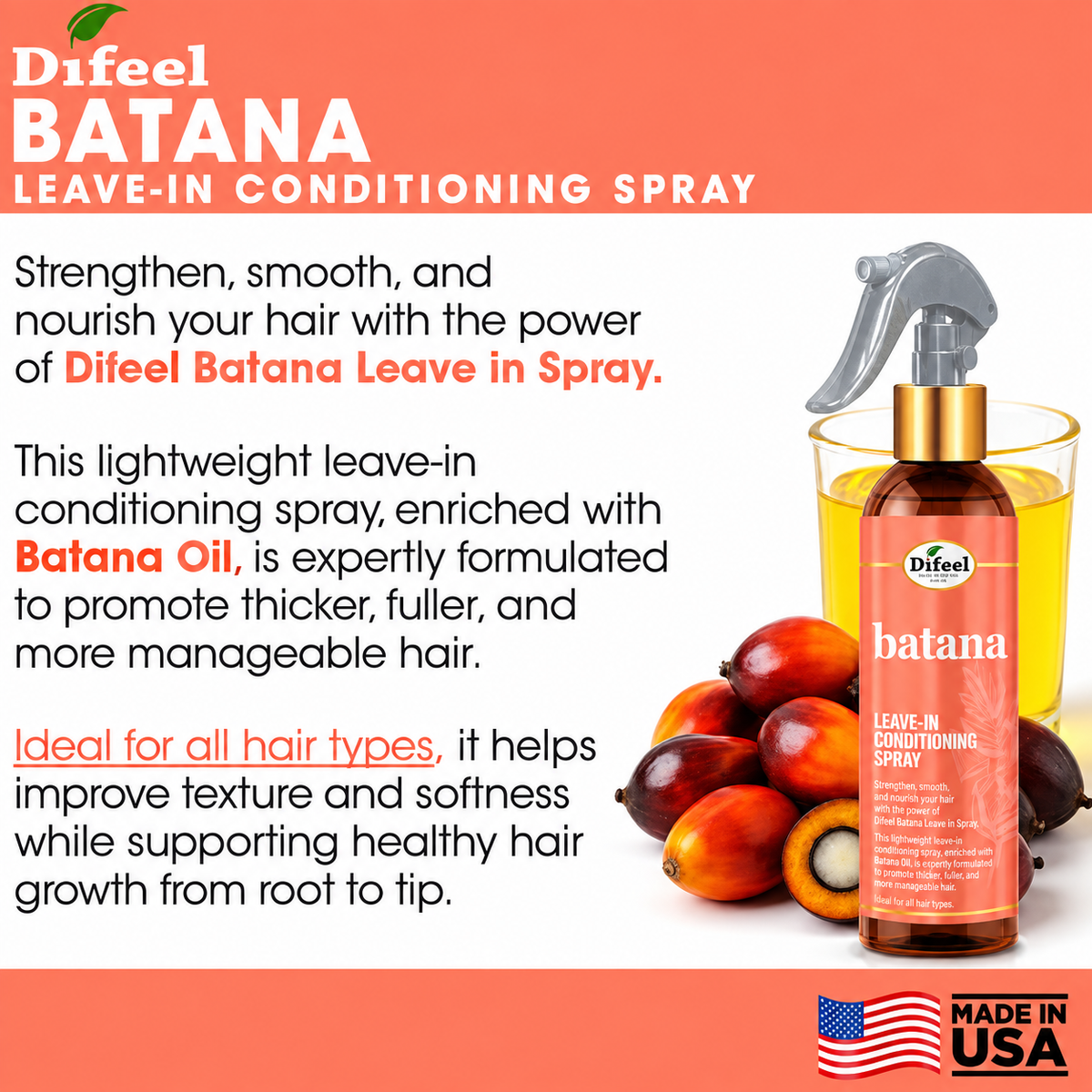 Difeel Batana Leave In Conditioning Spray 8oz