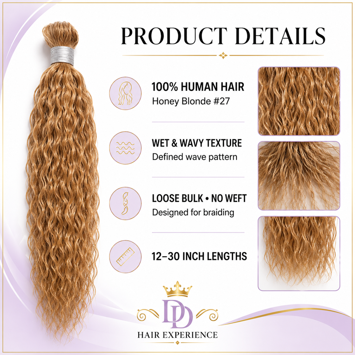 Honey Blonde #27 boho braids beside matching Wet & Wavy loose bulk human hair