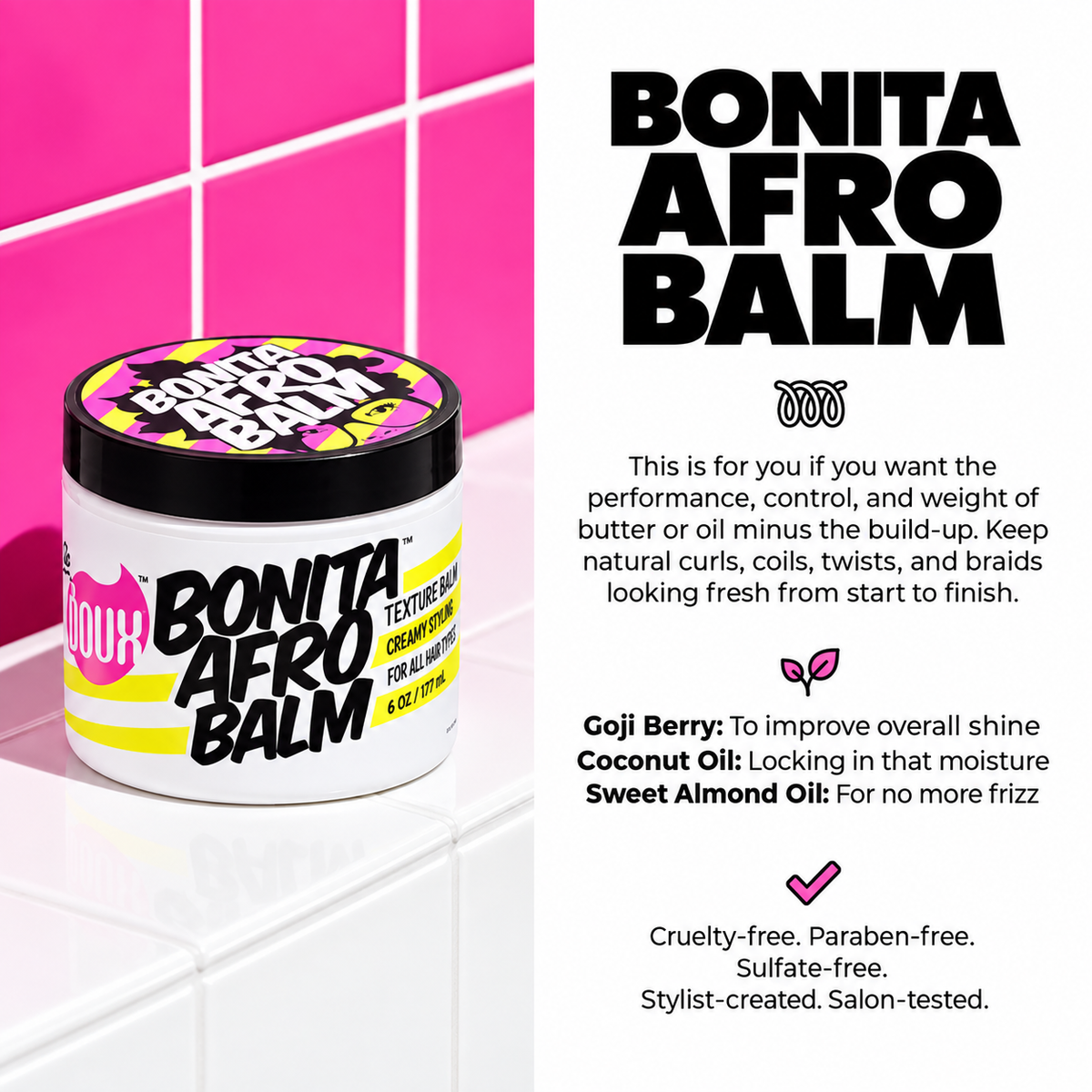 The Doux Bonita Afro Balm Texture Cream Creamy Styling Pomade For All Curl Types 16oz