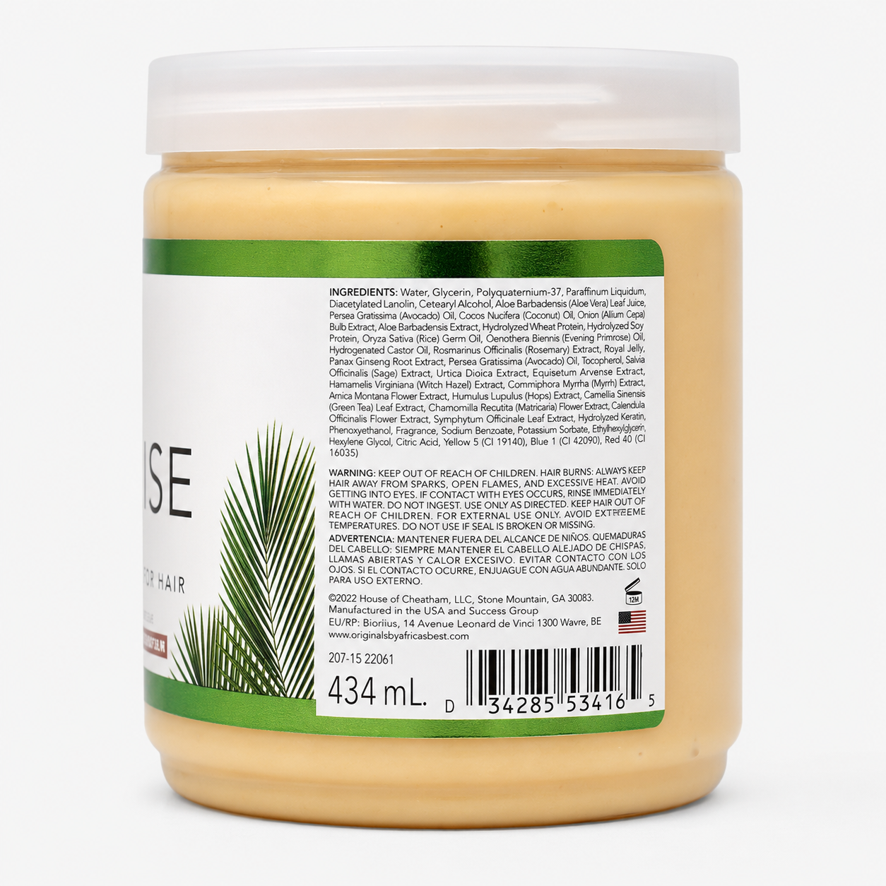 Africa’s Best Originals Hair Mayonnaise Deep Conditioner 15 oz back label with ingredients, directions and product information