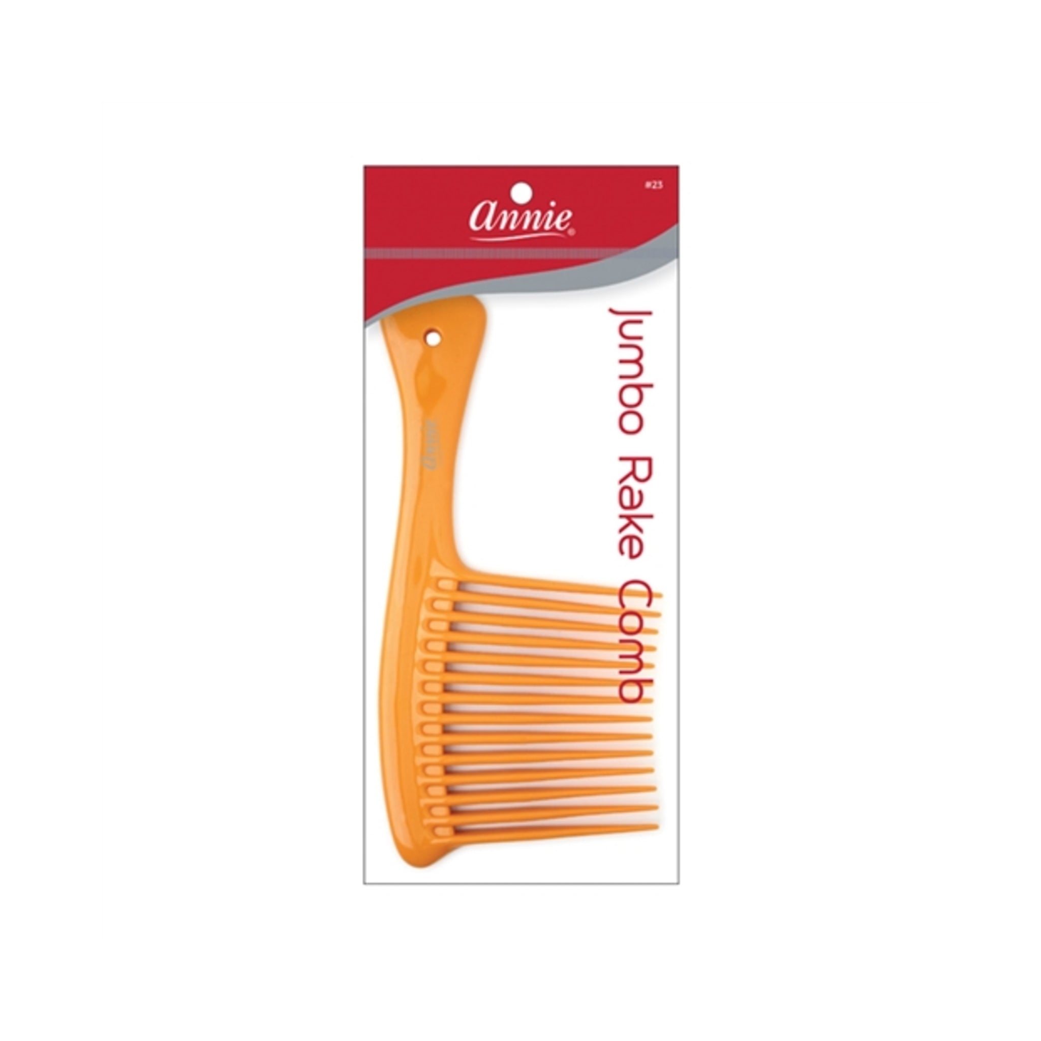 Annie Jumbo Rake Comb in orange, shown in its retail packaging with a red and white header card.