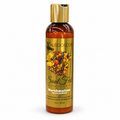 A bottle of Kaleidoscope Soul Fed Marshmallow Leave-in Conditioner, featuring an amber bottle with a metallic gold cap and a gold label decorated with a marshmallow graphic.