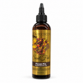 A 4 fl oz amber glass bottle of Kaleidoscope Soulful Hair Growth Booster Oil in the Pecan Pie scent, featuring a gold label with a floral design and a black dropper cap, set against a plain white background.