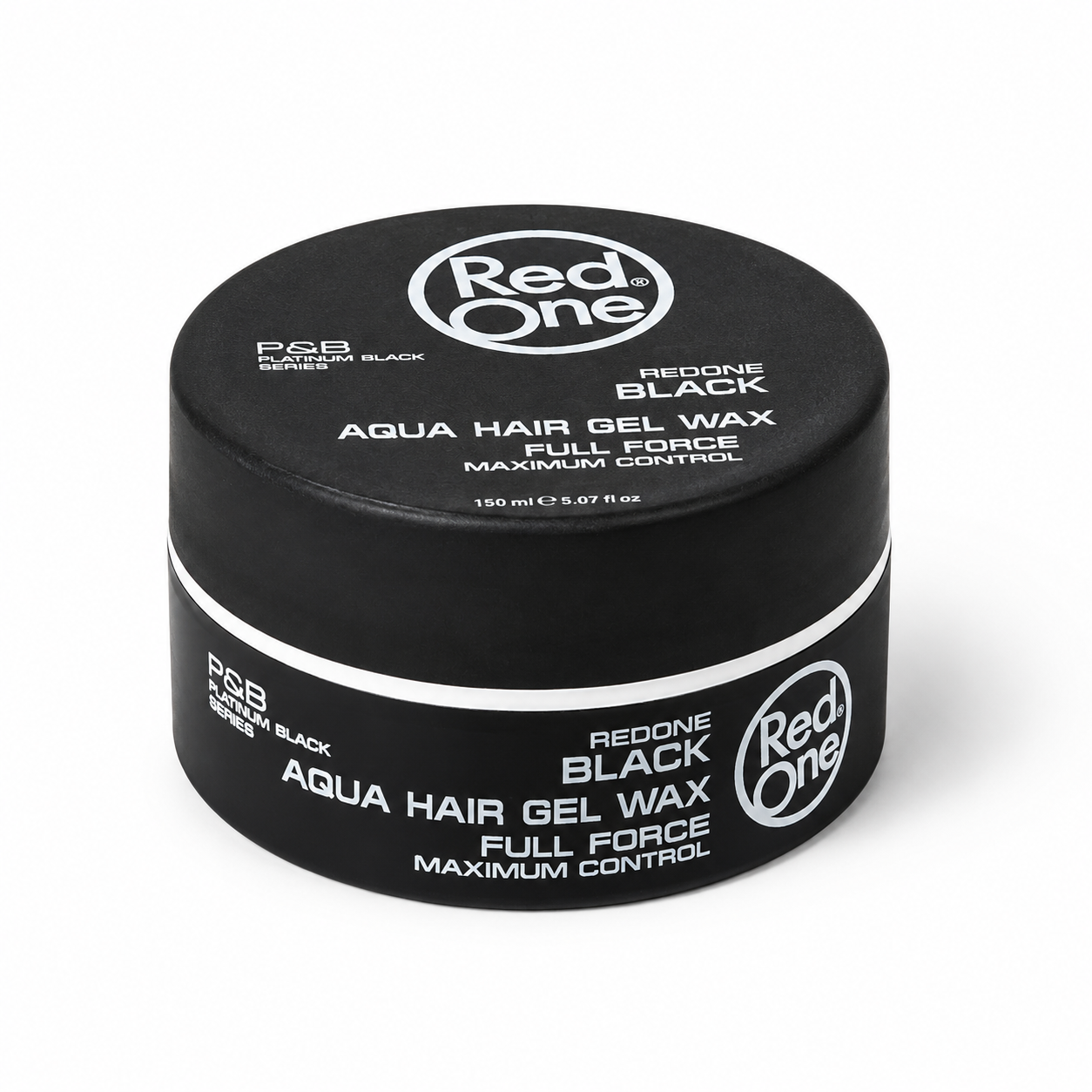 A 120 ml black plastic jar of Red One Aqua Hair Gel Wax in Redone Black, shown on a clean white background.