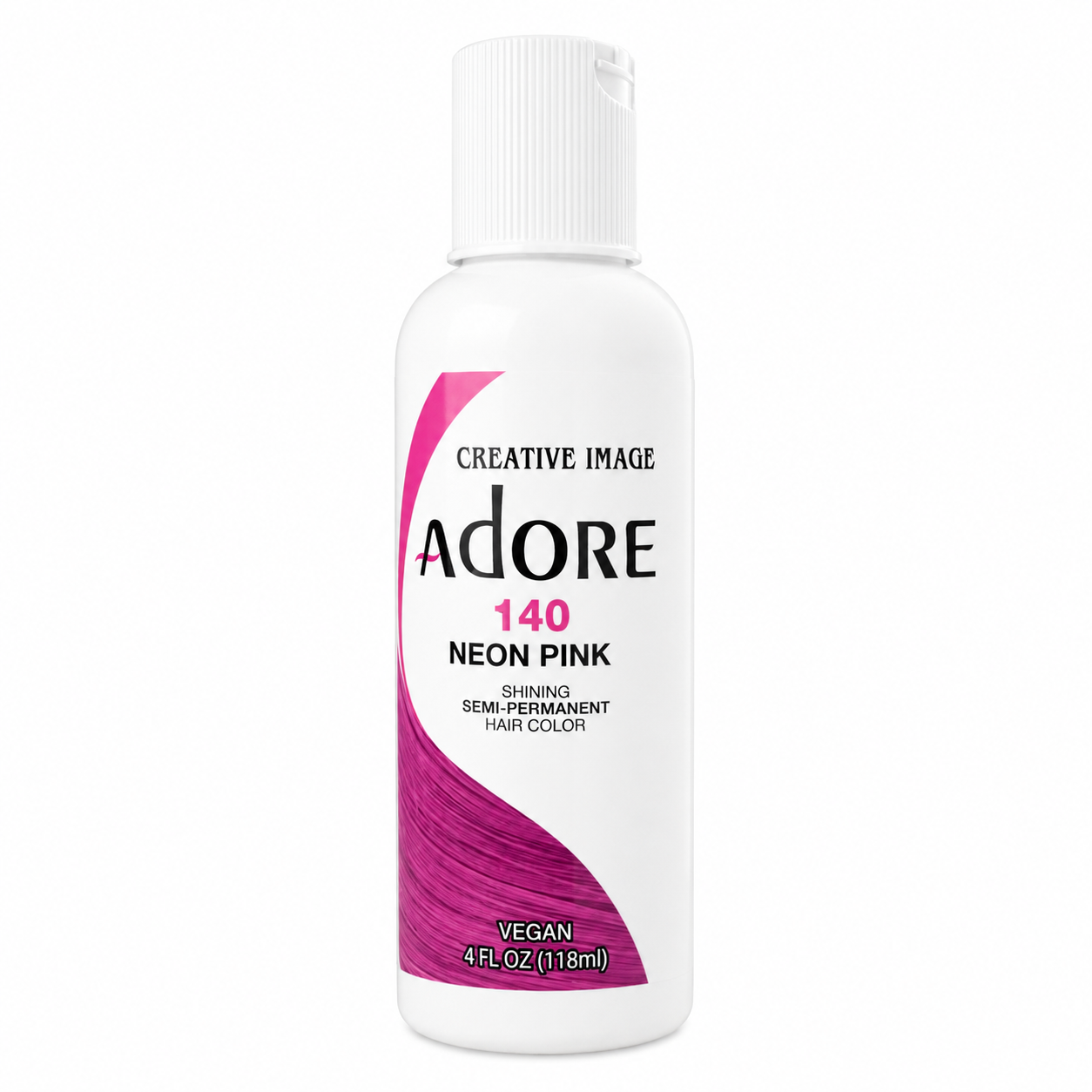 Adore 140 Neon Pink vegan hair dye 4 oz bottle with white flip-top cap and front label