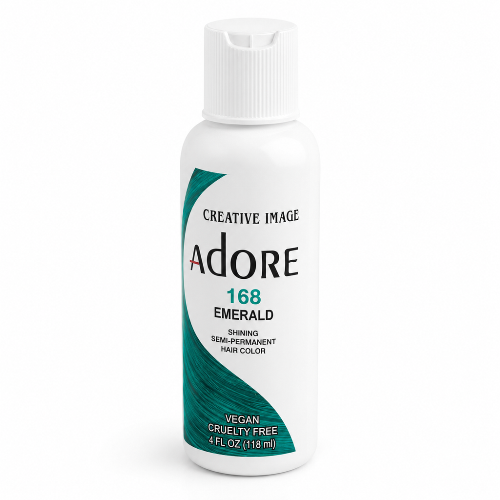 Adore 168 Emerald vegan green hair dye 4 oz bottle with white flip-top cap