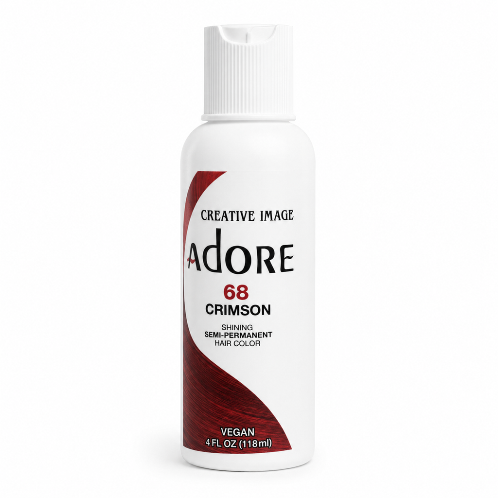 Adore 68 Crimson vegan red hair dye 4 oz bottle with white flip-top cap