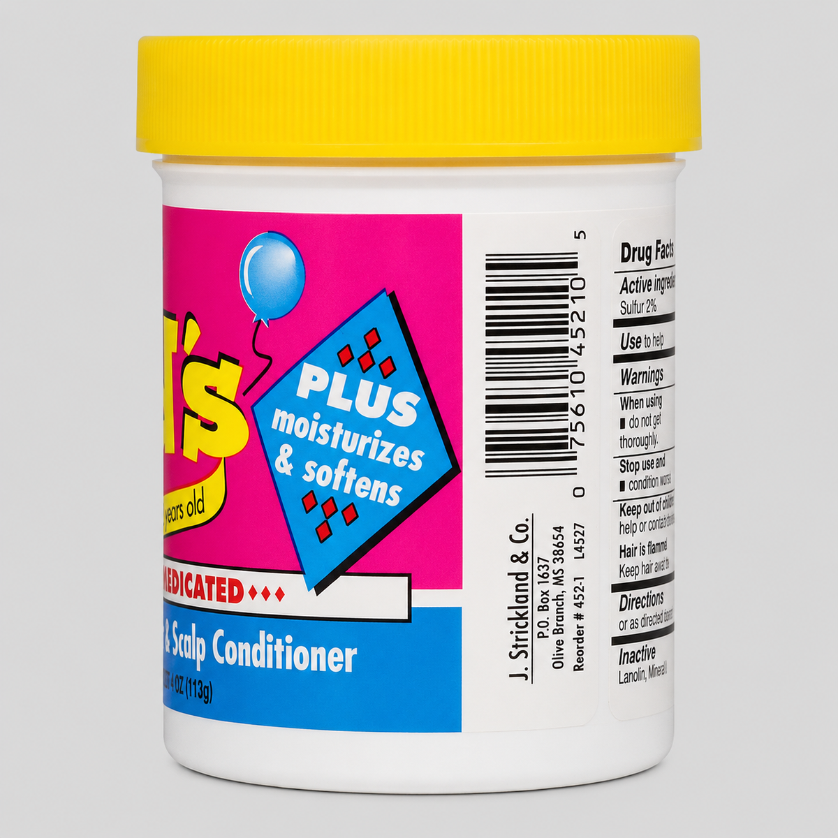 Sulfur8 Kids Medicated Anti-Dandruff Hair and Scalp Conditioner front label on white background with yellow lid