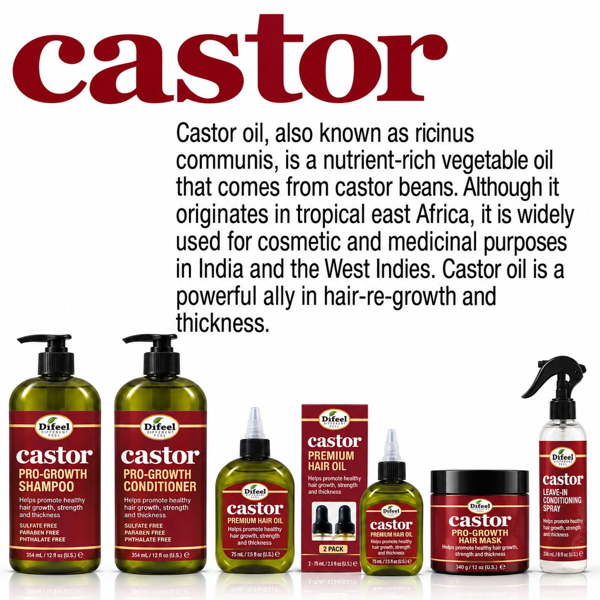 Difeel Castor Pro-Growth Leave-In Conditioning Spray 8 oz