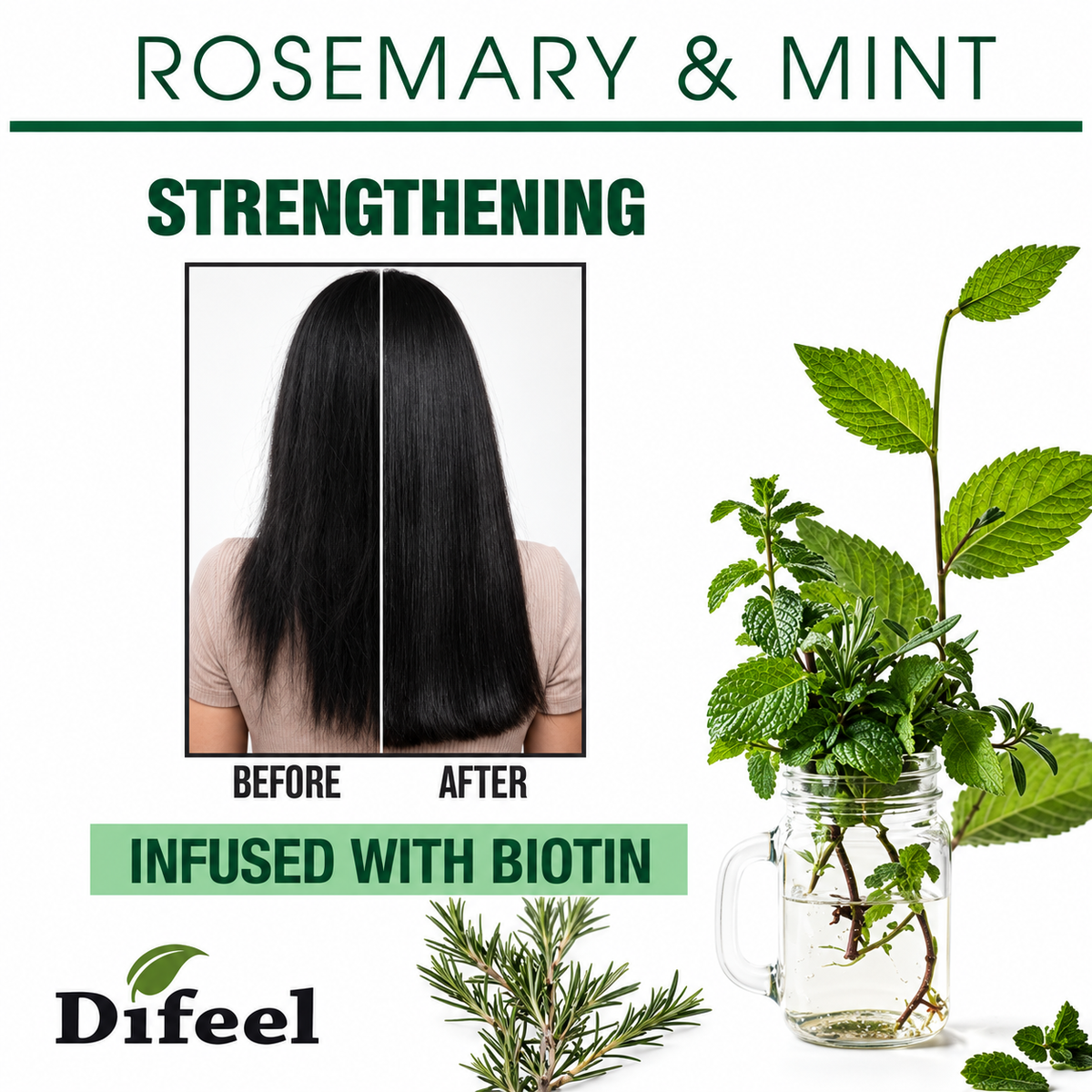 Difeel Rosemary & Mint Foaming Mousse with Biotin – 8 oz