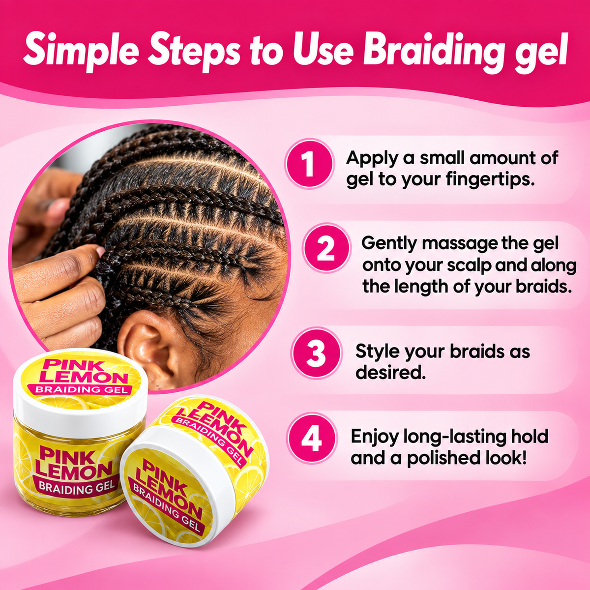 Pink Lemon Braiders Maximum Hold Braiding Gel 15 oz