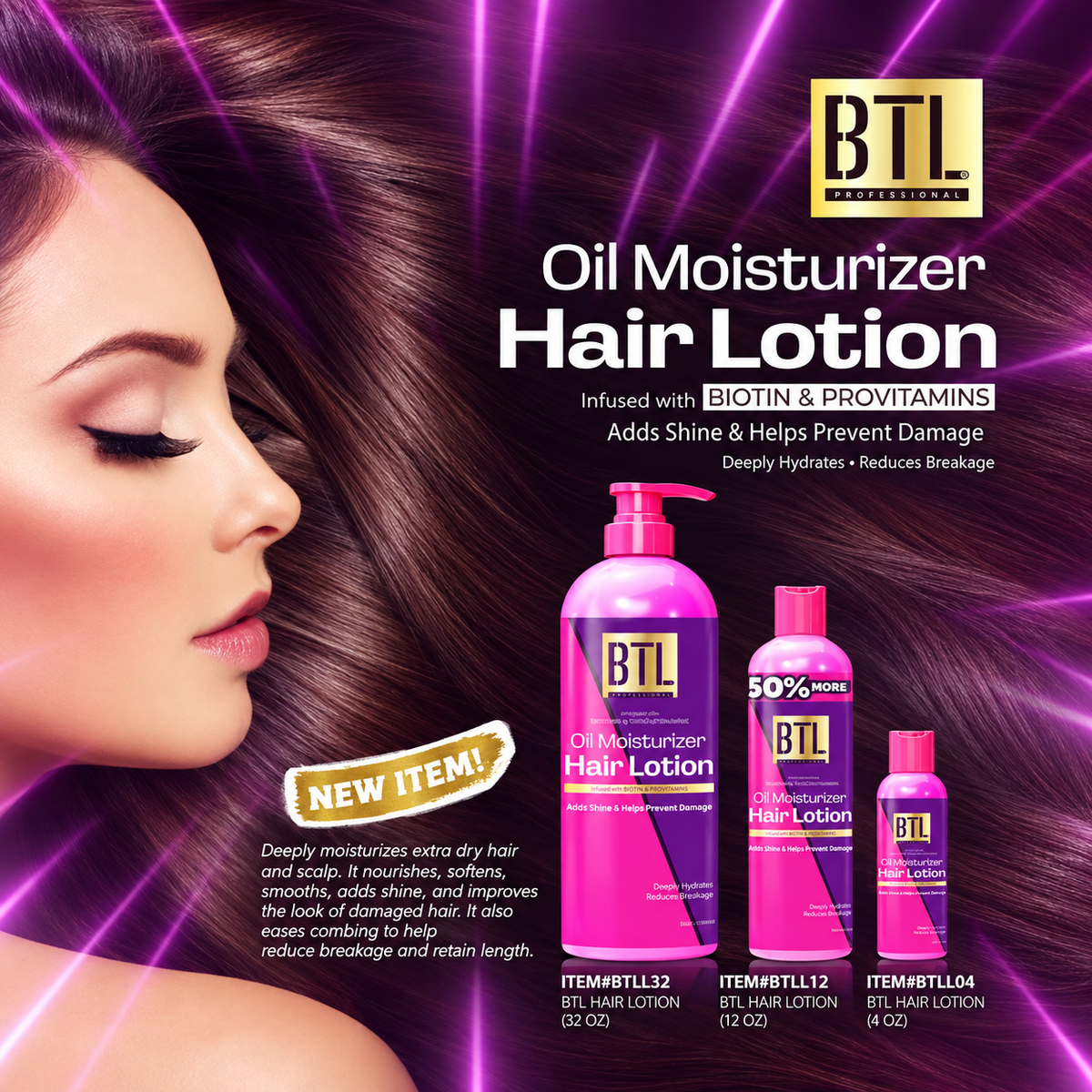 BTL Professional Oil Moisturizer Hair Lotion with Biotin & Provitamins 4 oz