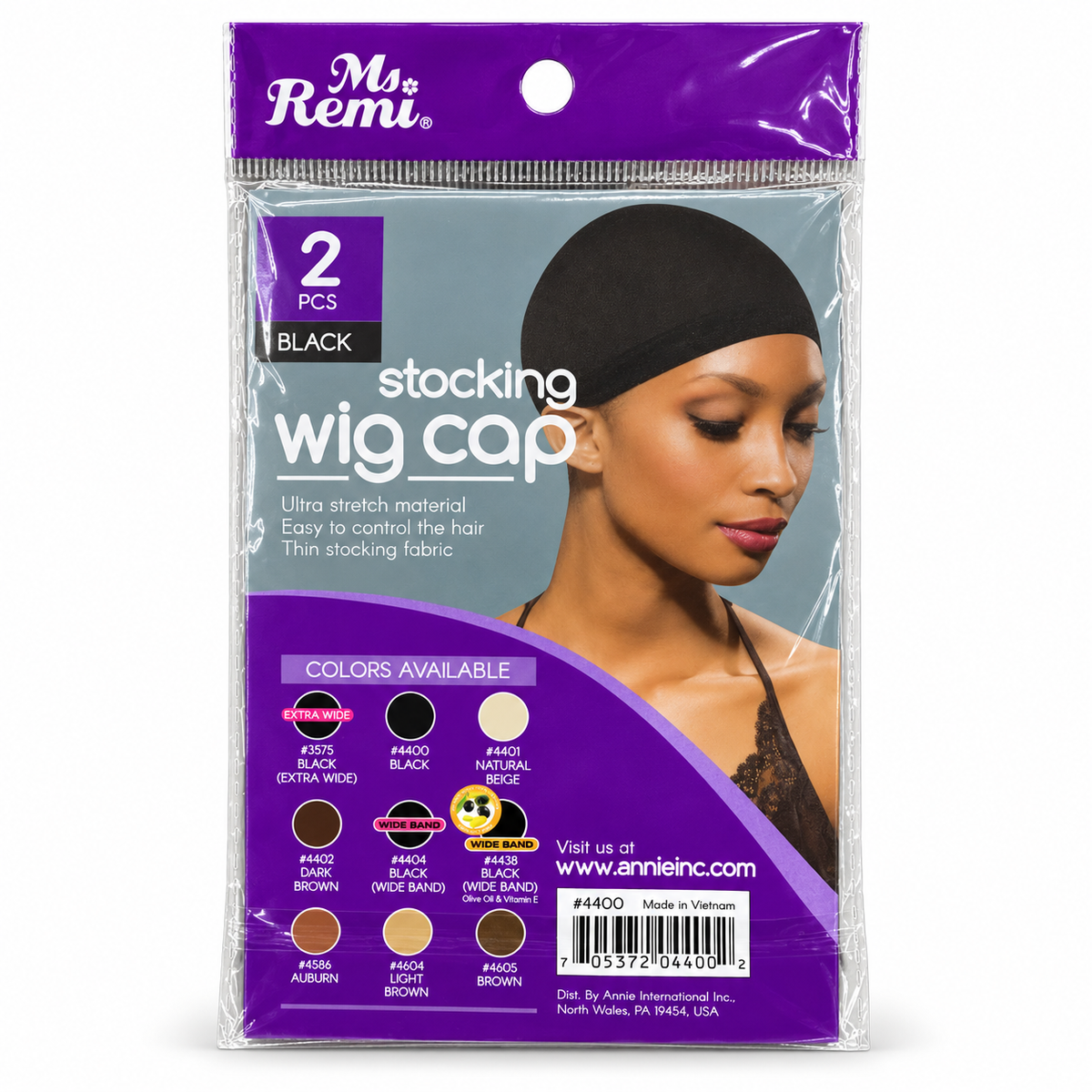 Annie Ms. Remi Stocking Wig Cap Black – 2 Pieces #4400