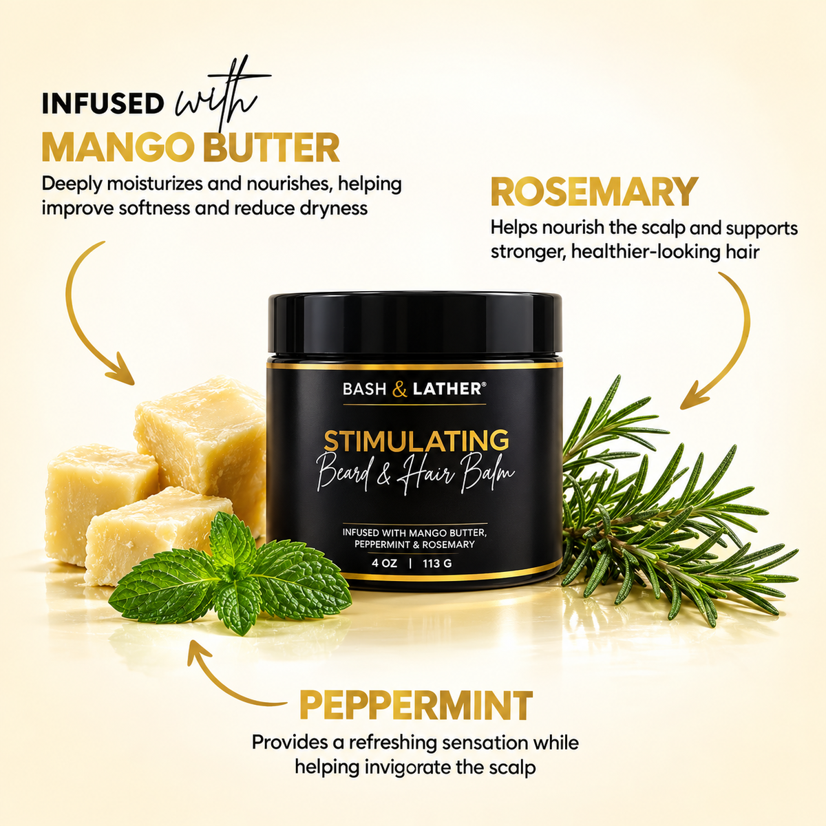 Bask & Lather Stimulating Hair & Beard Balm 4oz
