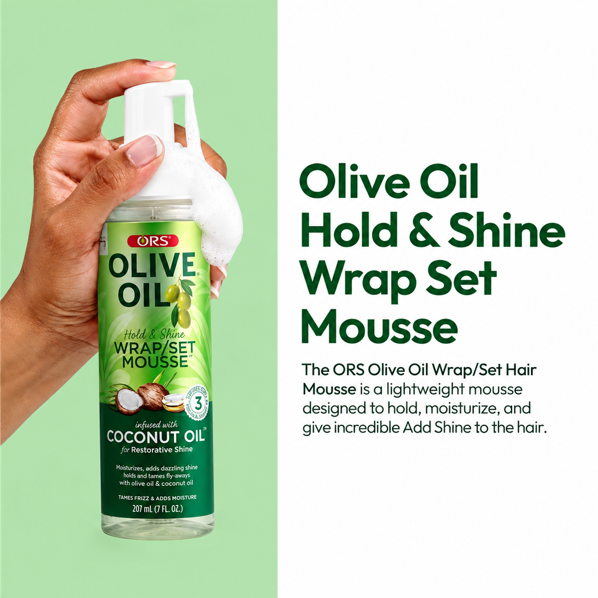 ORS Olive Oil Hold & Shine Wrap/Set Mousse Infused With Coconut Oil 7oz