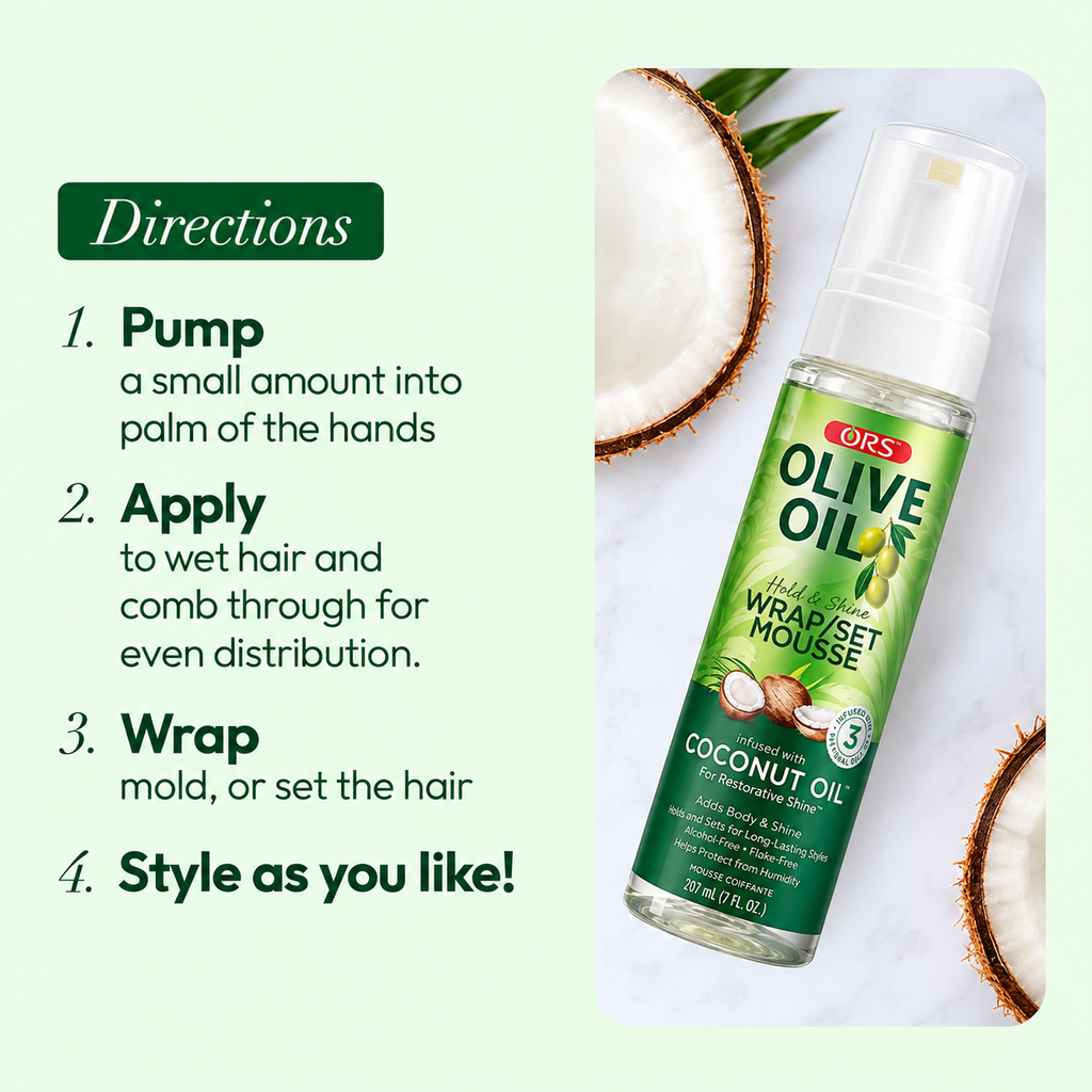 ORS Olive Oil Hold & Shine Wrap/Set Mousse Infused With Coconut Oil 7oz