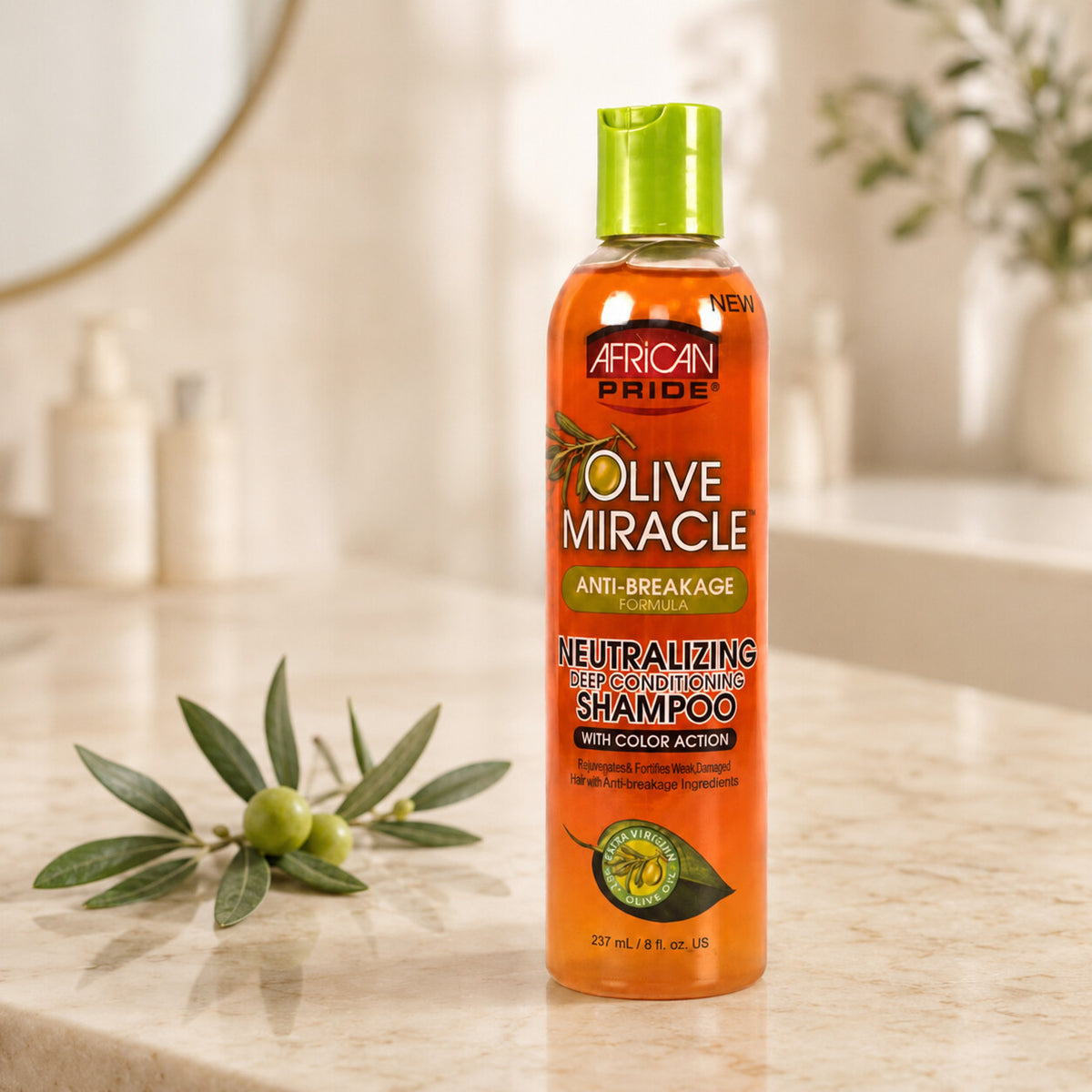 African Pride Olive Miracle Neutralizing Deep Conditioning Shampoo With Color Action 8oz lifestyle view