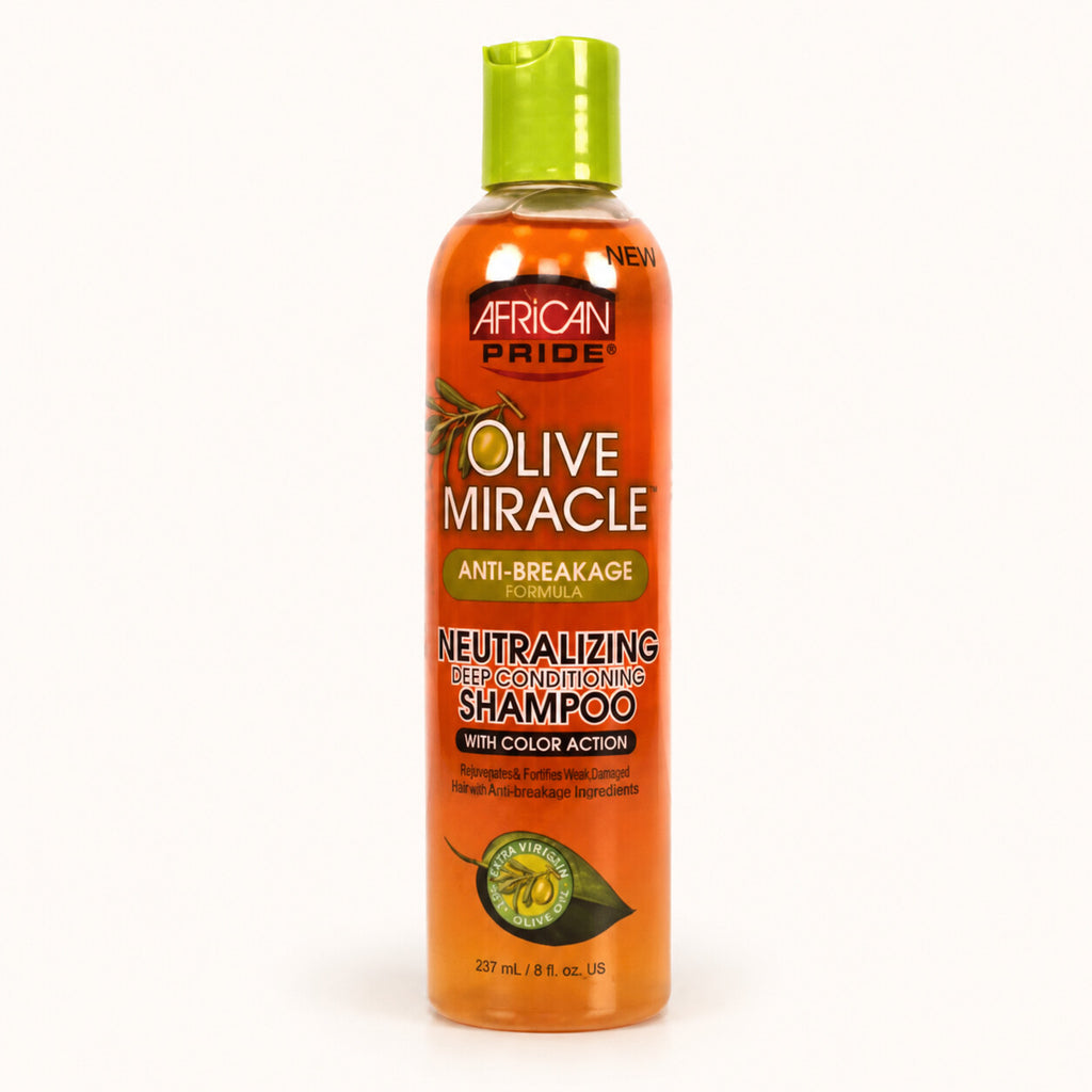 African Pride Olive Miracle Neutralizing Deep Conditioning Shampoo With Color Action 8oz front product view