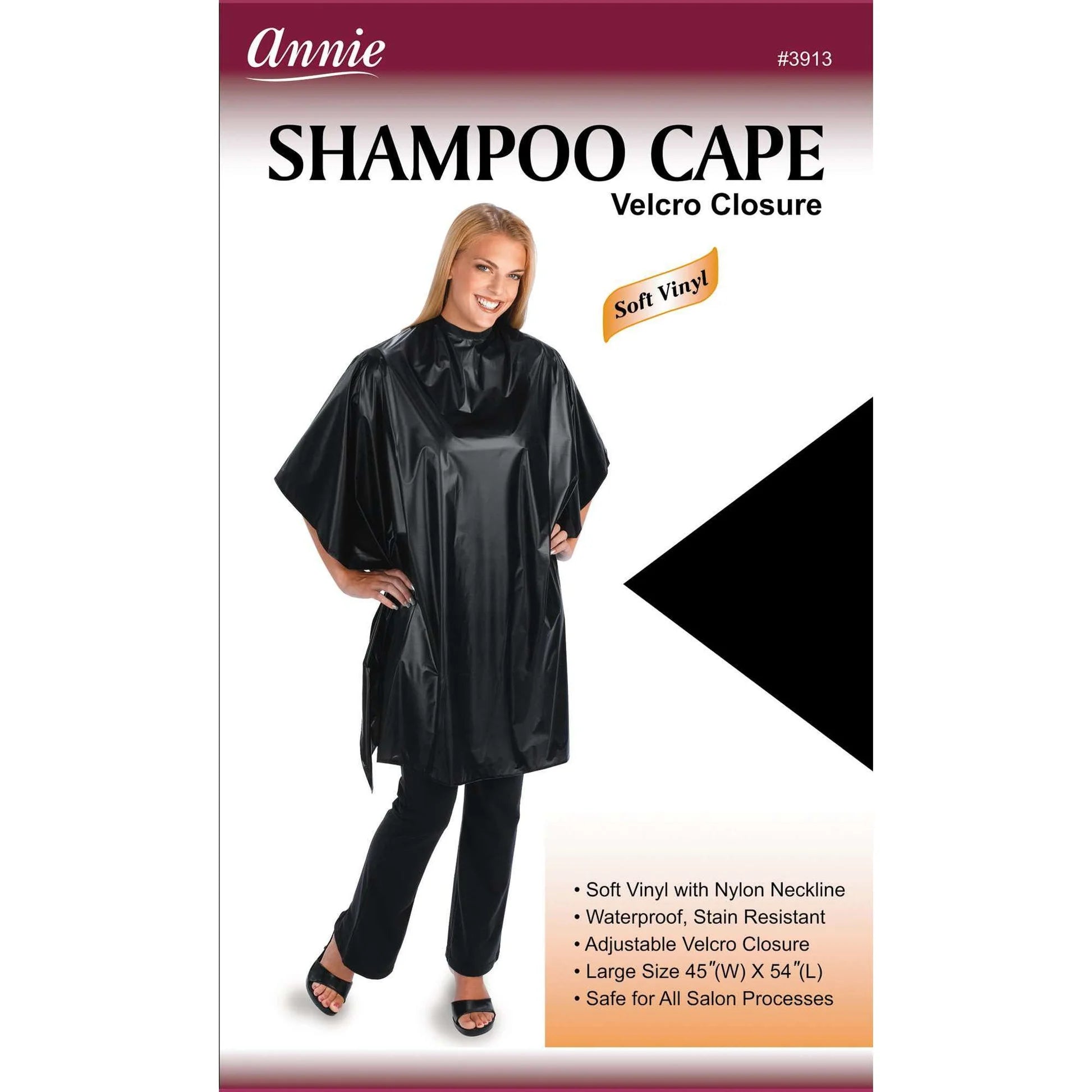 Annie Shampoo Cape Velcro Closure Black 3913