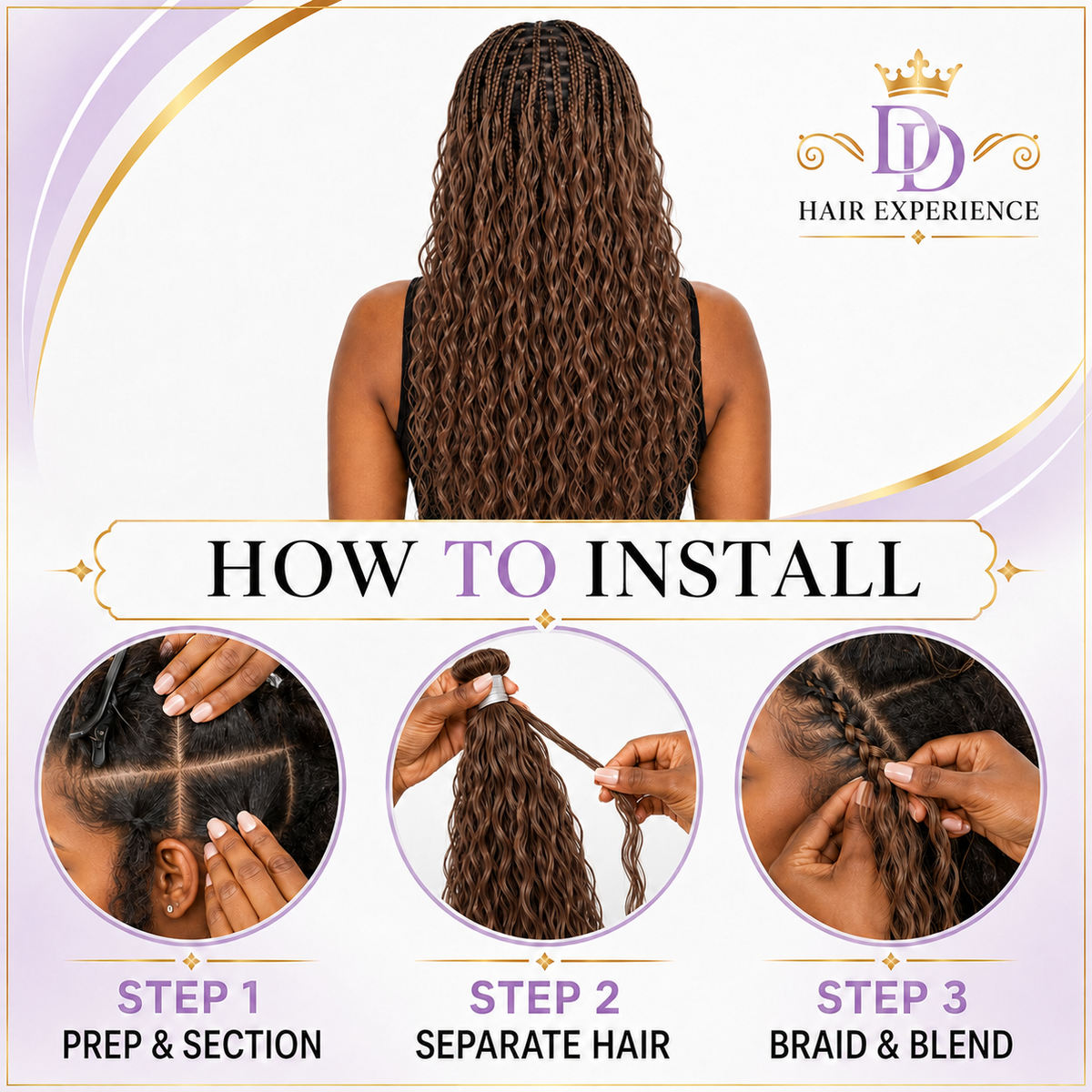 How to install Brown #2 Wet & Wavy bulk human hair for braiding in three steps