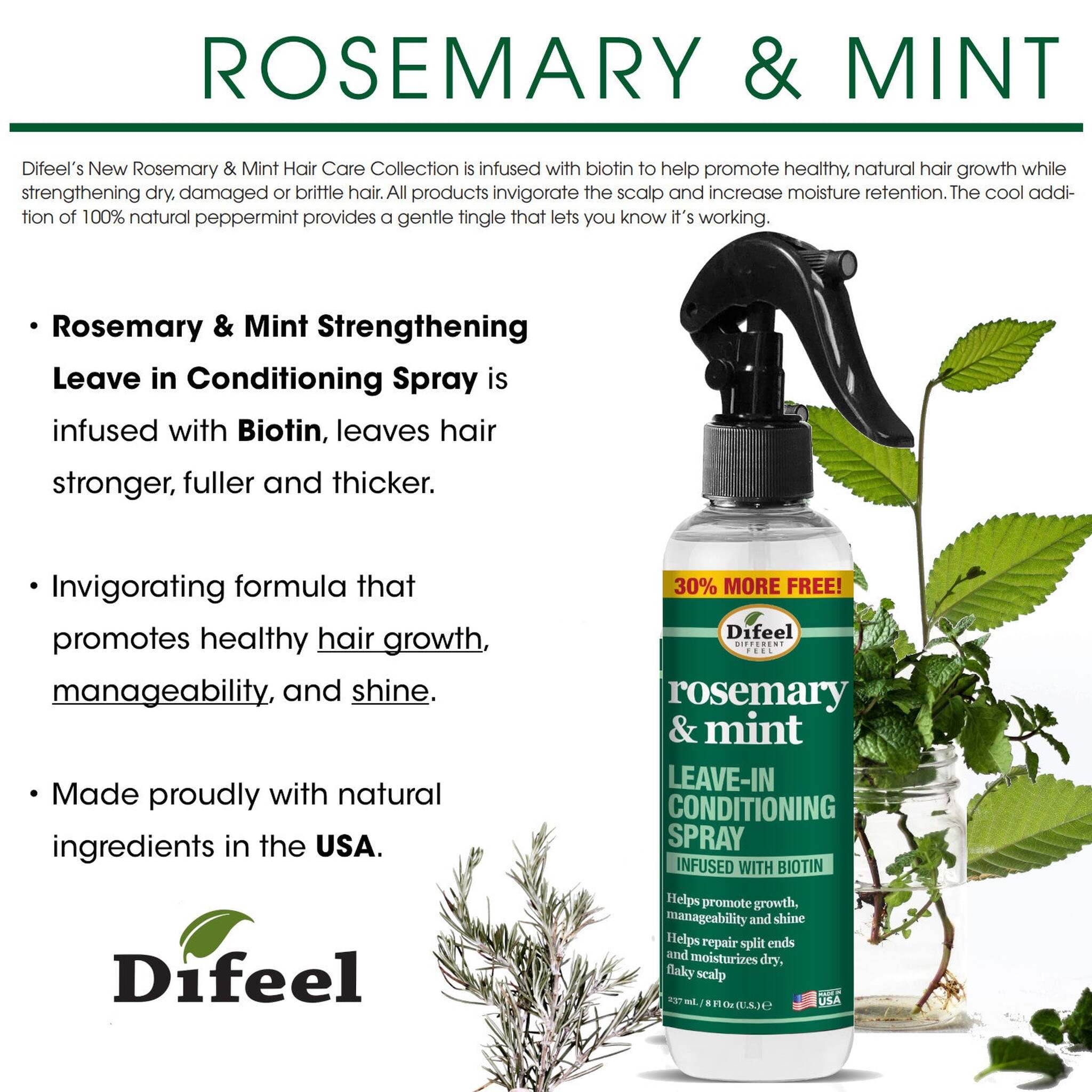 Difeel Rosemary & Mint Leave In Conditioning Spray 8oz