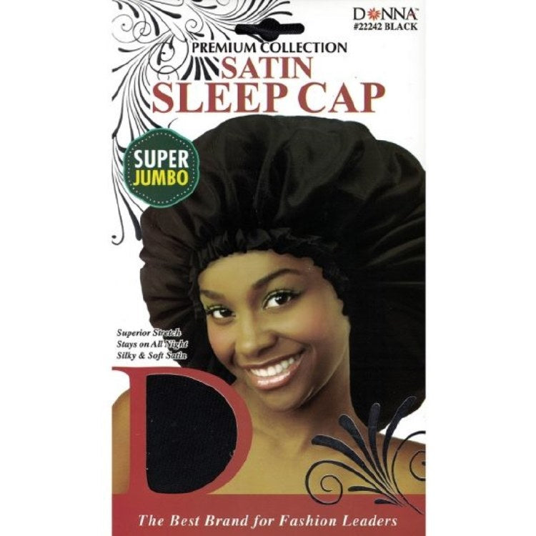 Donna Silky Satin Sleep Cap Bonnet 22242 Black