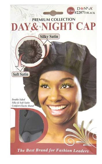 Donna Large Silky Satin Day & Night Cap Bonnet 22070 Black