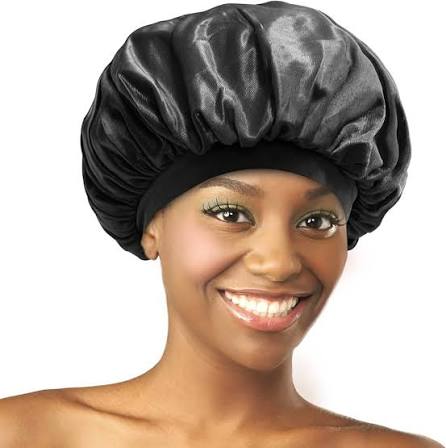 Donna Large Silky Satin Day & Night Cap Bonnet 22070 Black