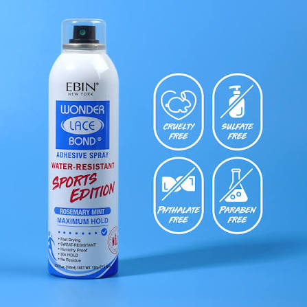 Ebin Wonder Lace Bond Adhesive Spray Water Resistant Sports Edition Rosemary Mint Maximum Hold 6.08oz